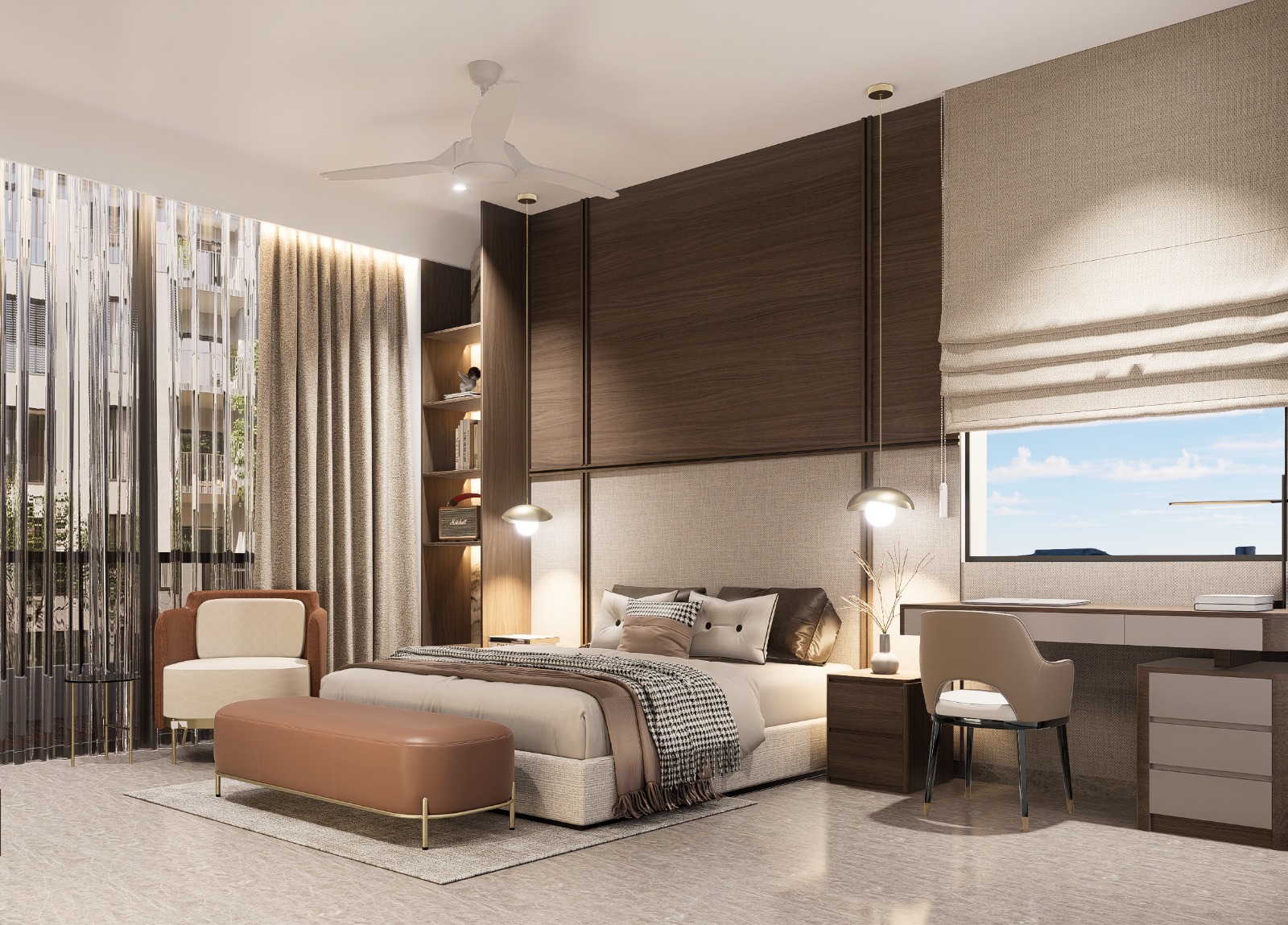 Contemporary residential interior architecture with modern luxury finishes and neutral tones
